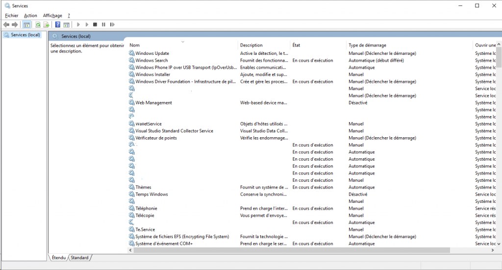 Gestionnaire de Services Wondows 10